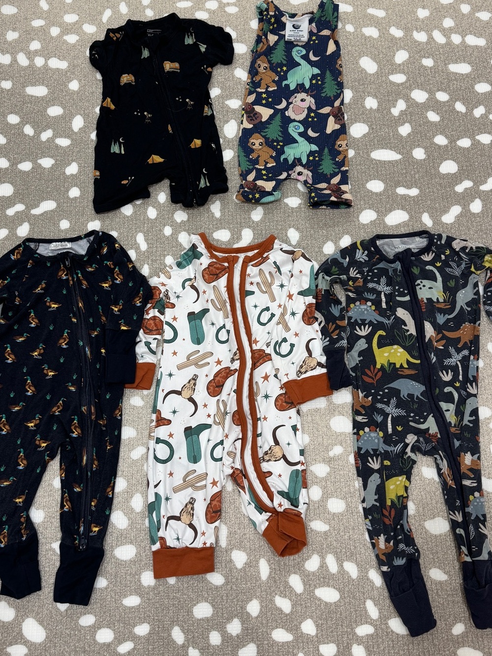 Lot of 5 bamboo footies baby boy romper zippy western kyte pokemon ducks navy - Picture 6 of 7